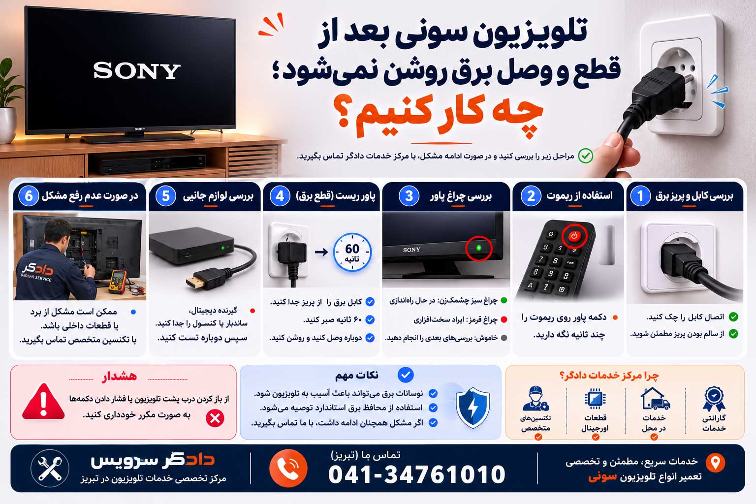 تلویزیون سونی بعد از قطع و وصل برق روشن نمی‌شود؛ چه کار کنیم؟