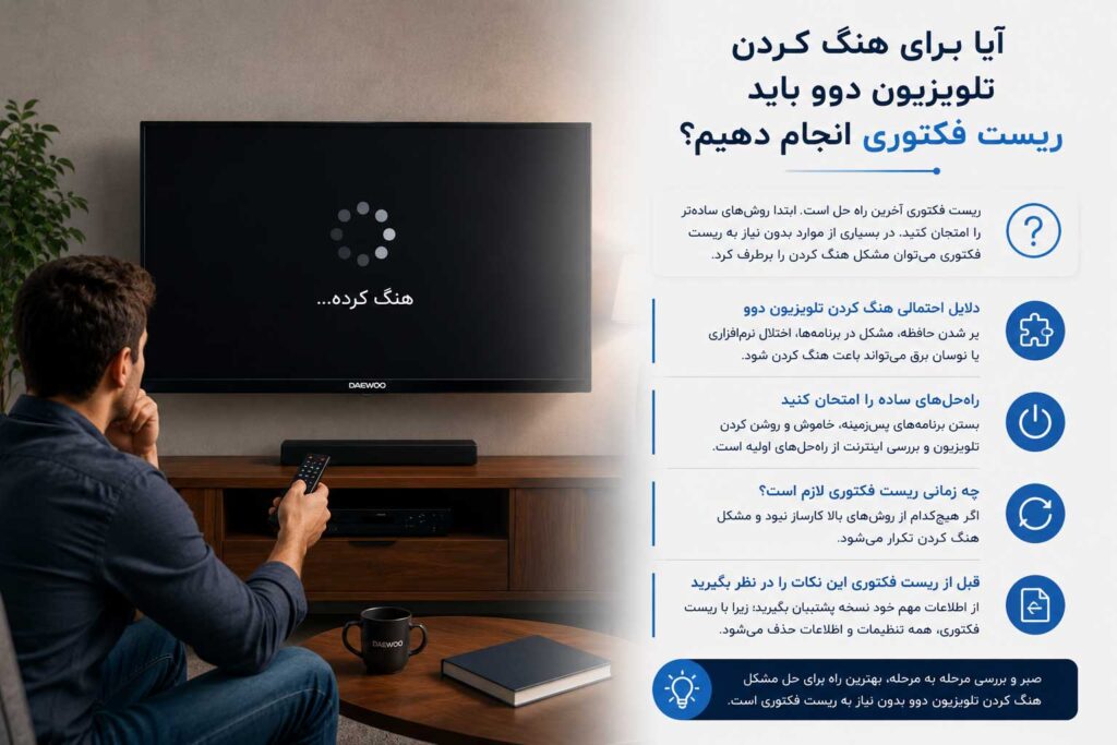 بررسی زمان مناسب برای ریست فکتوری تلویزیون دوو هنگام هنگ کردن مداوم